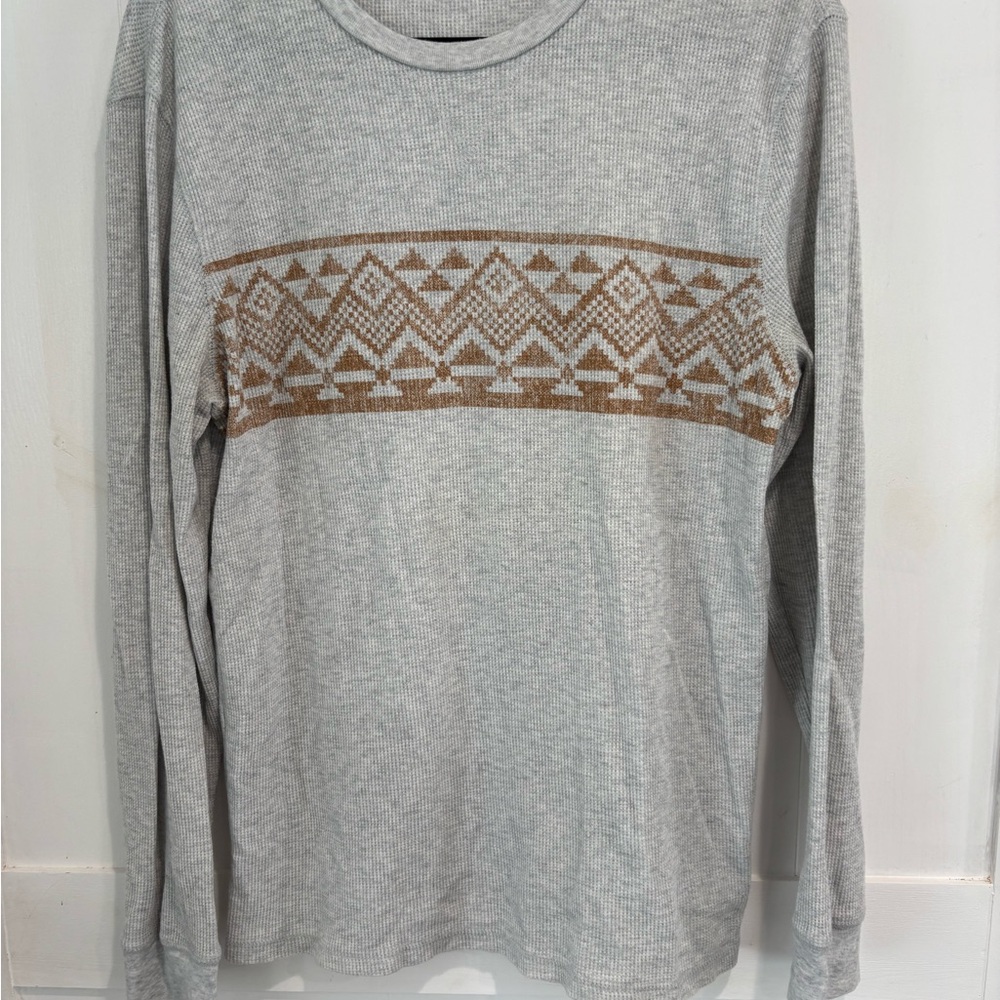 Old Navy Gray and Brown Geometric Long Sleeve Shirt